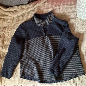 Stripe Blocked Quilted Snap Neck Pullover